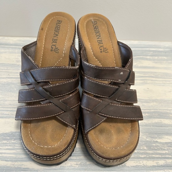Vintage Chunky heel slide on brown Y2K 1990’s platform sandals by fashion bug - Picture 3 of 11